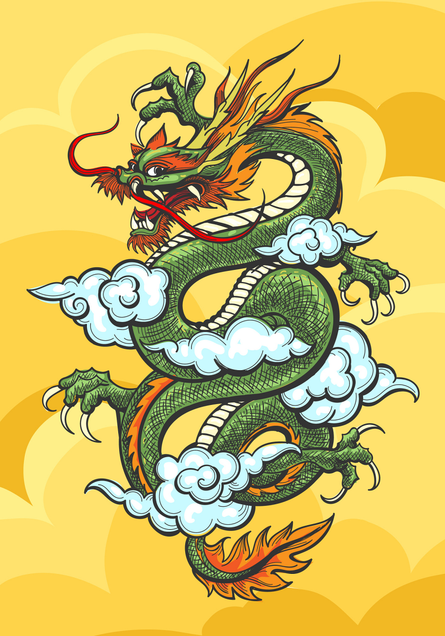 龙是中国传说中的生物,拥有鹿角,牛头,豹纹,鱼鳞等动物特征,被认为