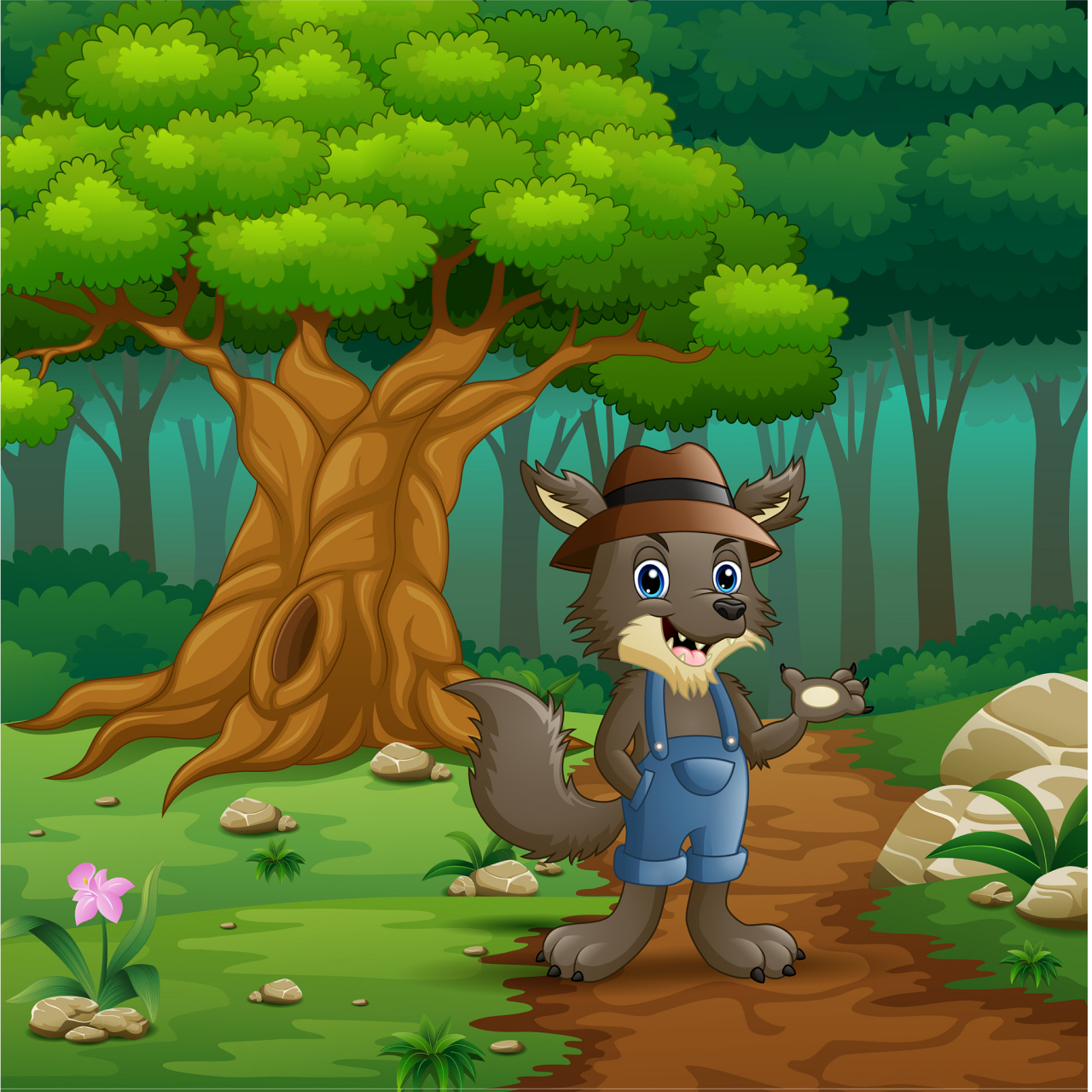 森林里有一只大灰狼,这只大灰狼每天都要吃小鹿,山鸡……,因此森林里