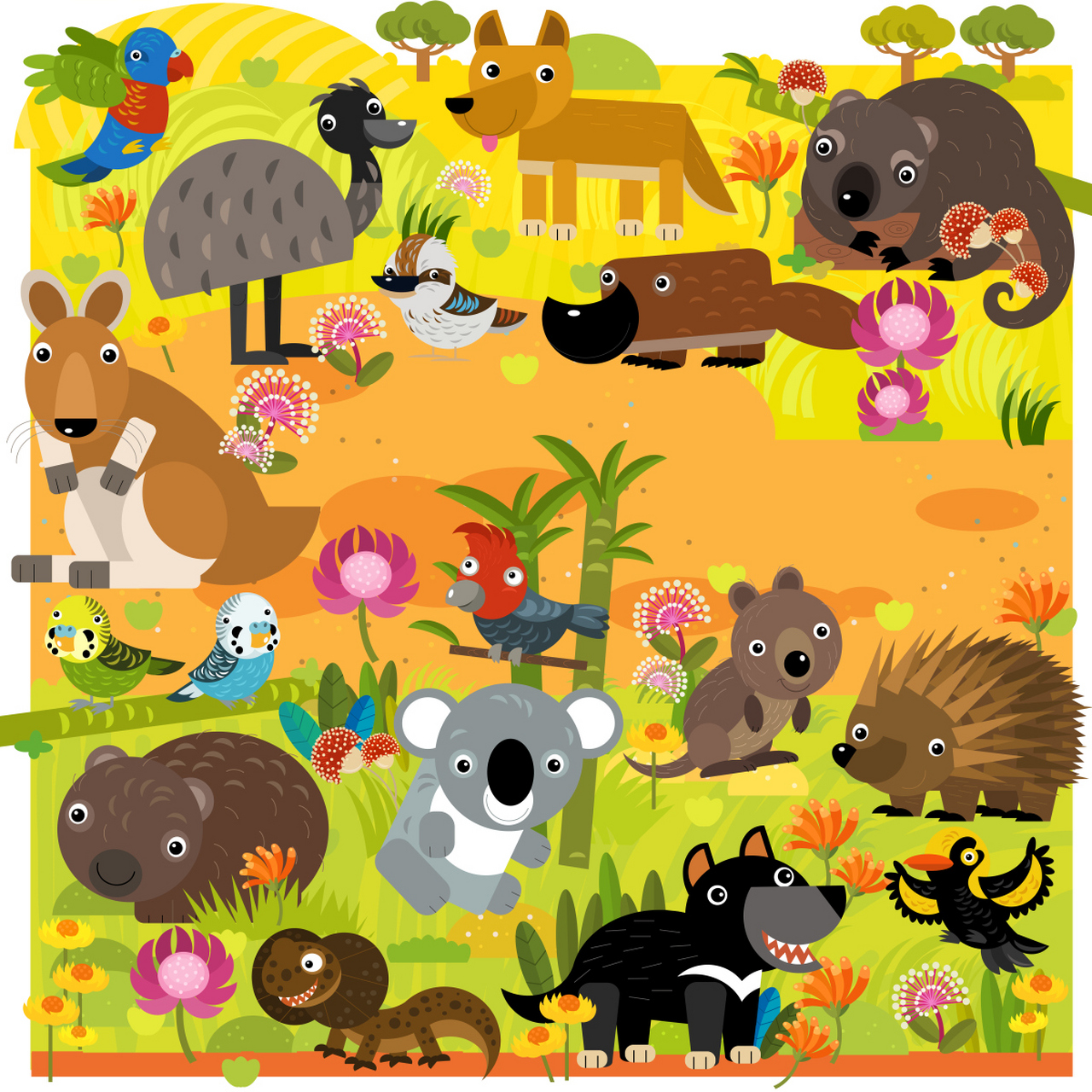 有一天,森林里所有的动物都聚在了一起,你看,凶猛的狮子大王来了,调皮