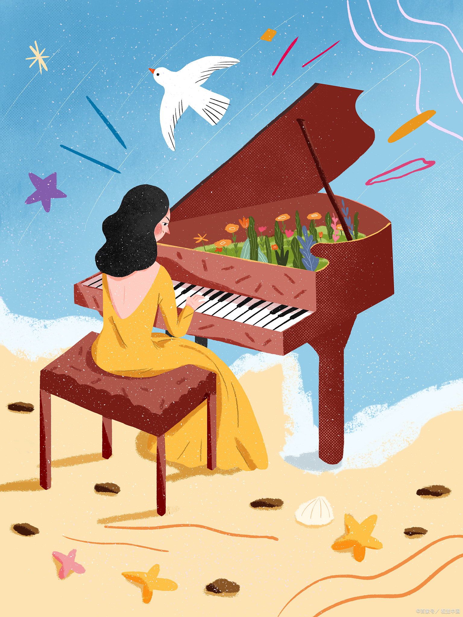 弹钢琴演出画面钢琴插画图片钢琴家插画钢琴与生命的图片钢琴与解压