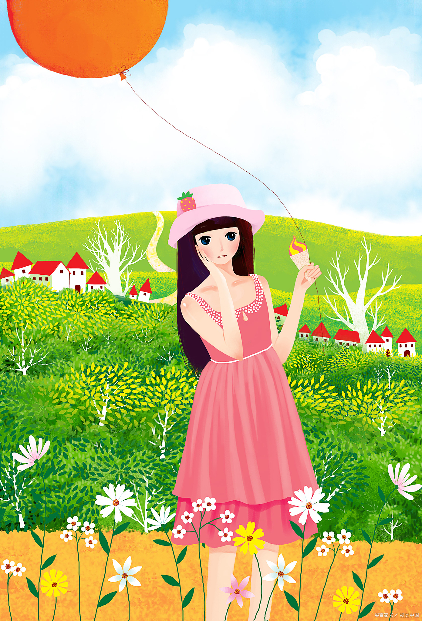 在微笑的背后,隐藏着泪水花瓣网有山有水卡通女孩图片美女卡通图风景