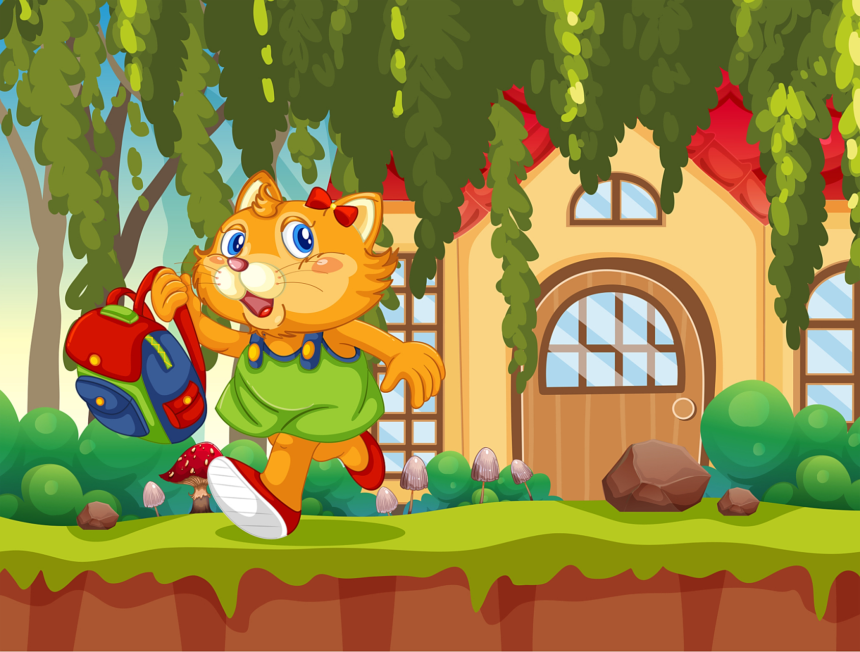 阳光明媚的一天,小花猫阿白走在森林里