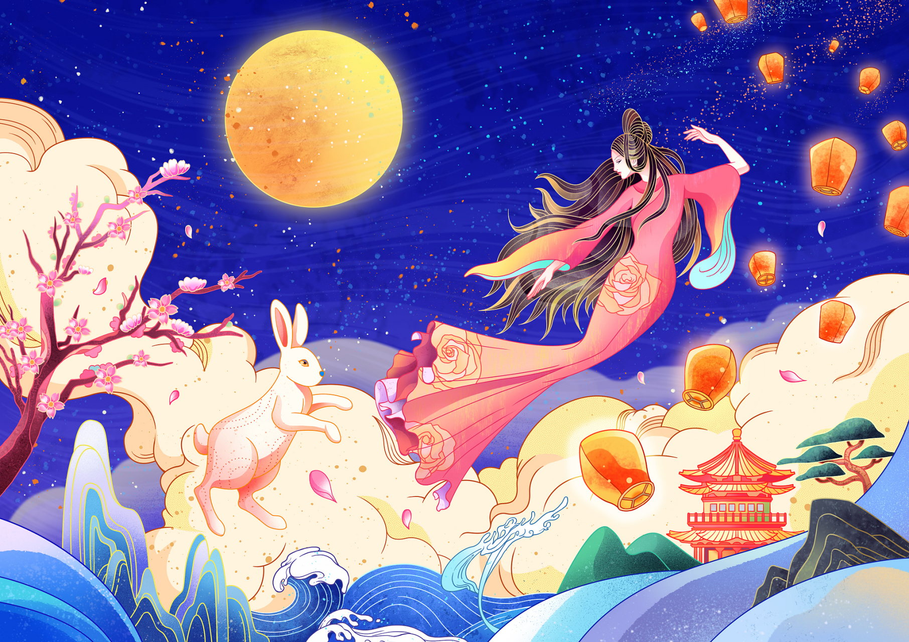 要画出古风仙气飘飘的嫦娥形象,需注重造型设计,服装设计,背景设计