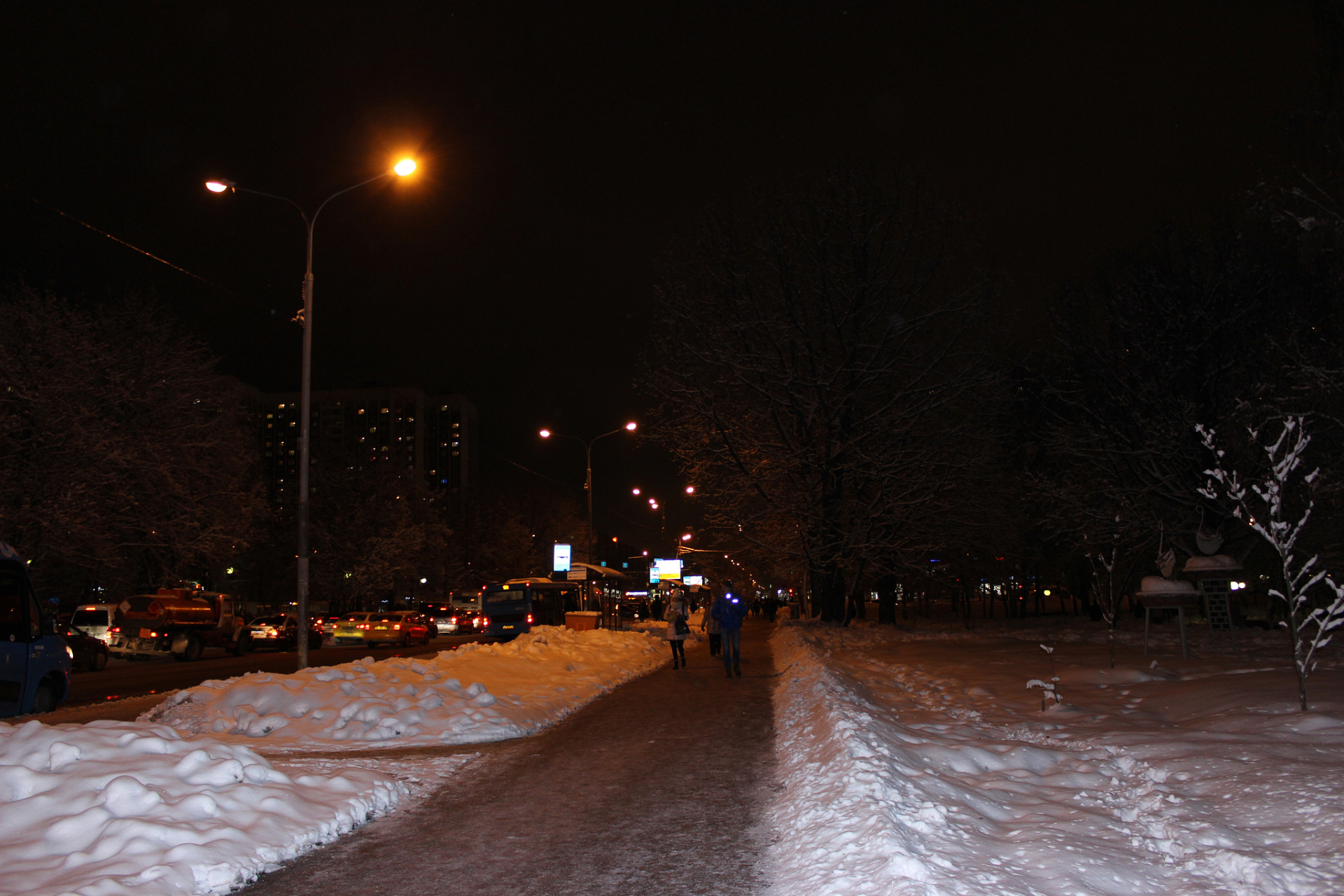 冬天黑夜路灯图片