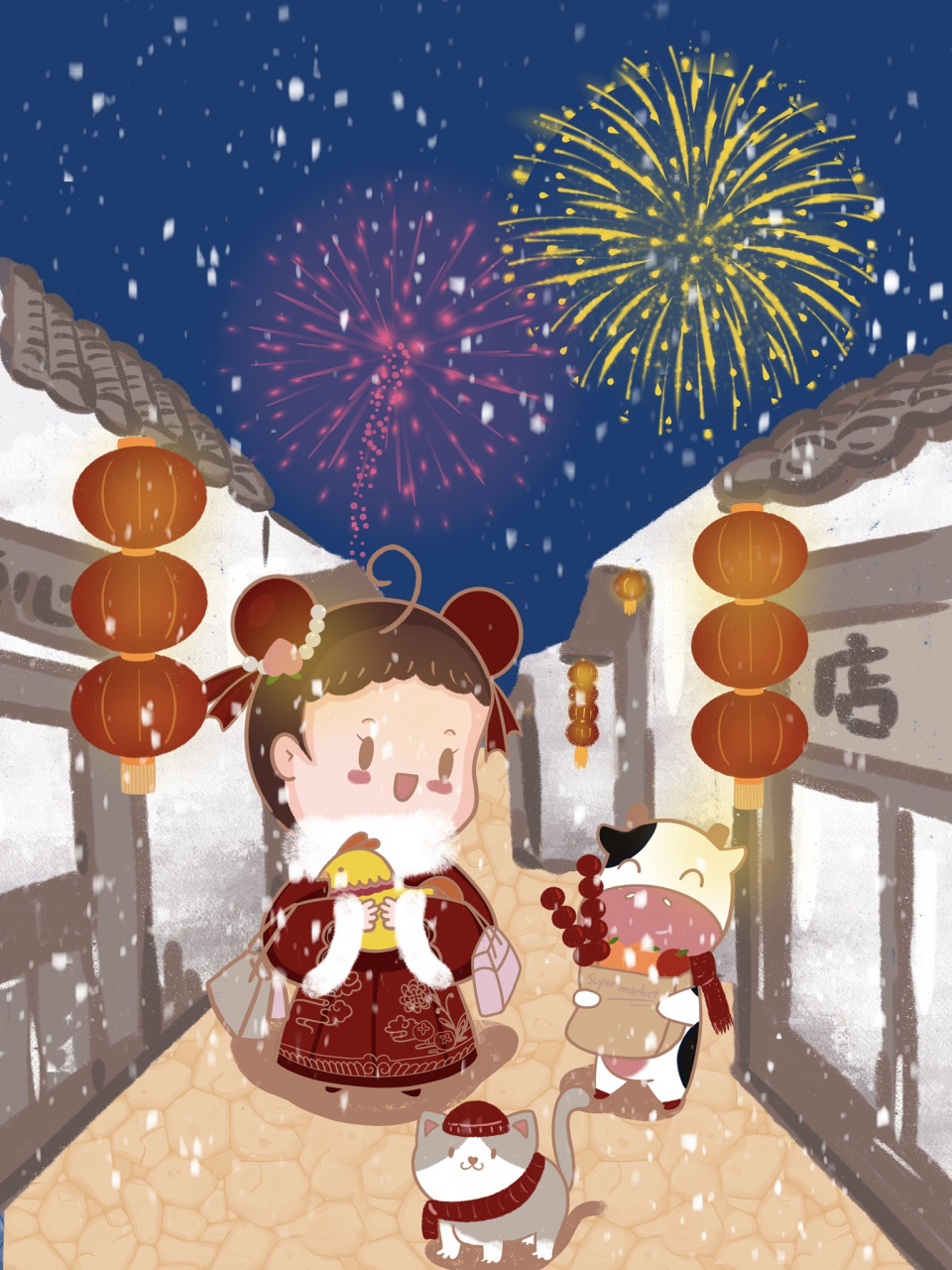 画一幅春节的画,可以从4个步骤入手,用色彩和线条勾勒出节日的喜庆与