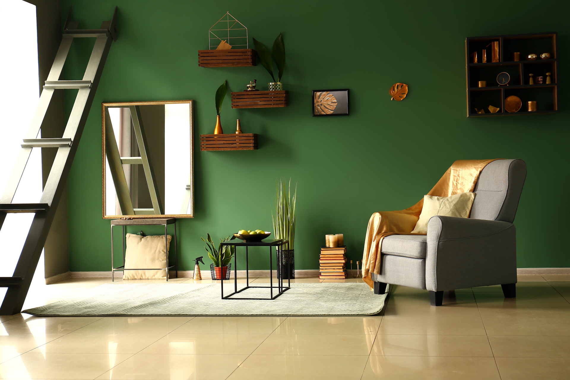 绿色系软装可以选择以下几种搭配方式: