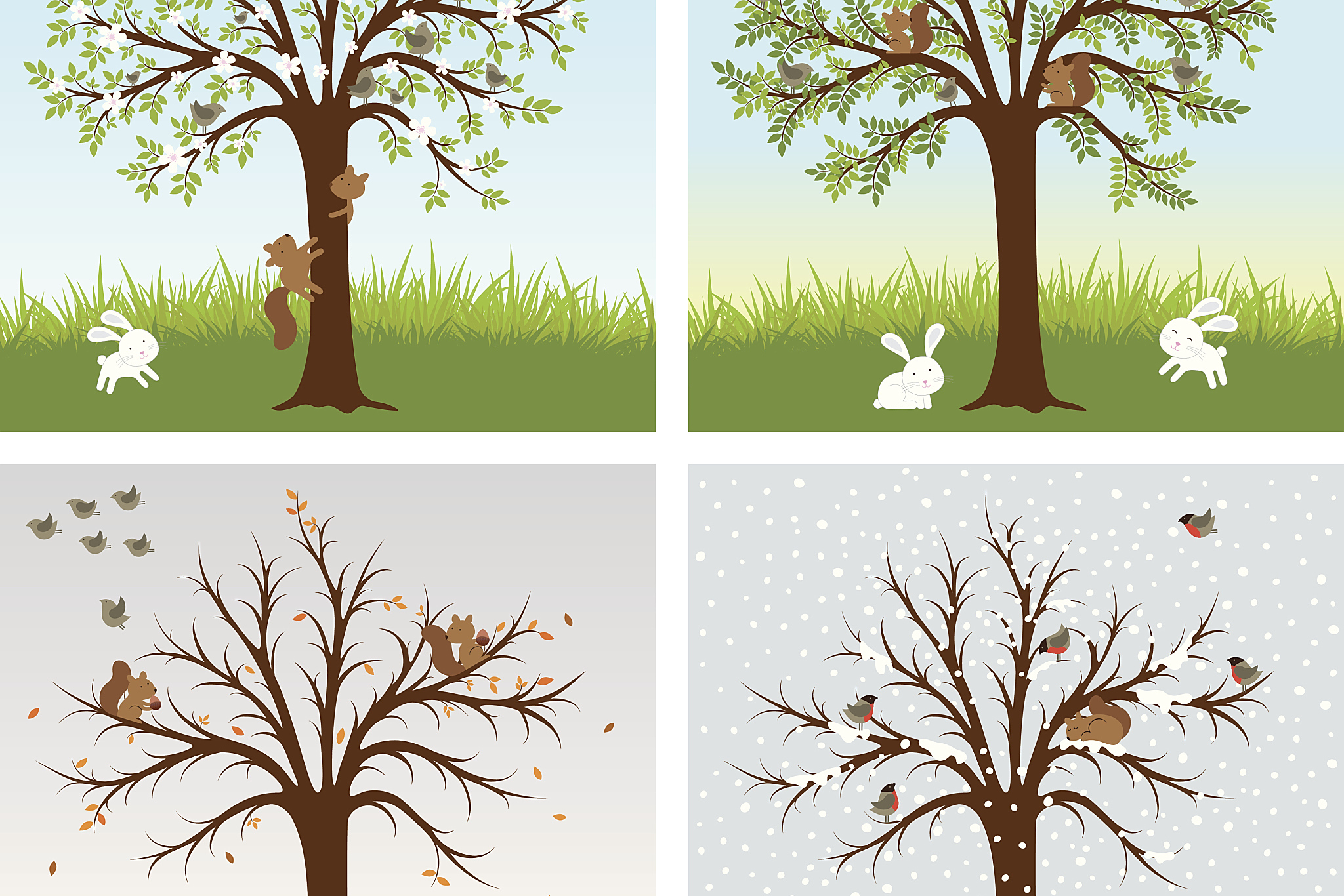 的表达方式,为每个季节增添了独特榕树叶子四季动画效果四季树图片