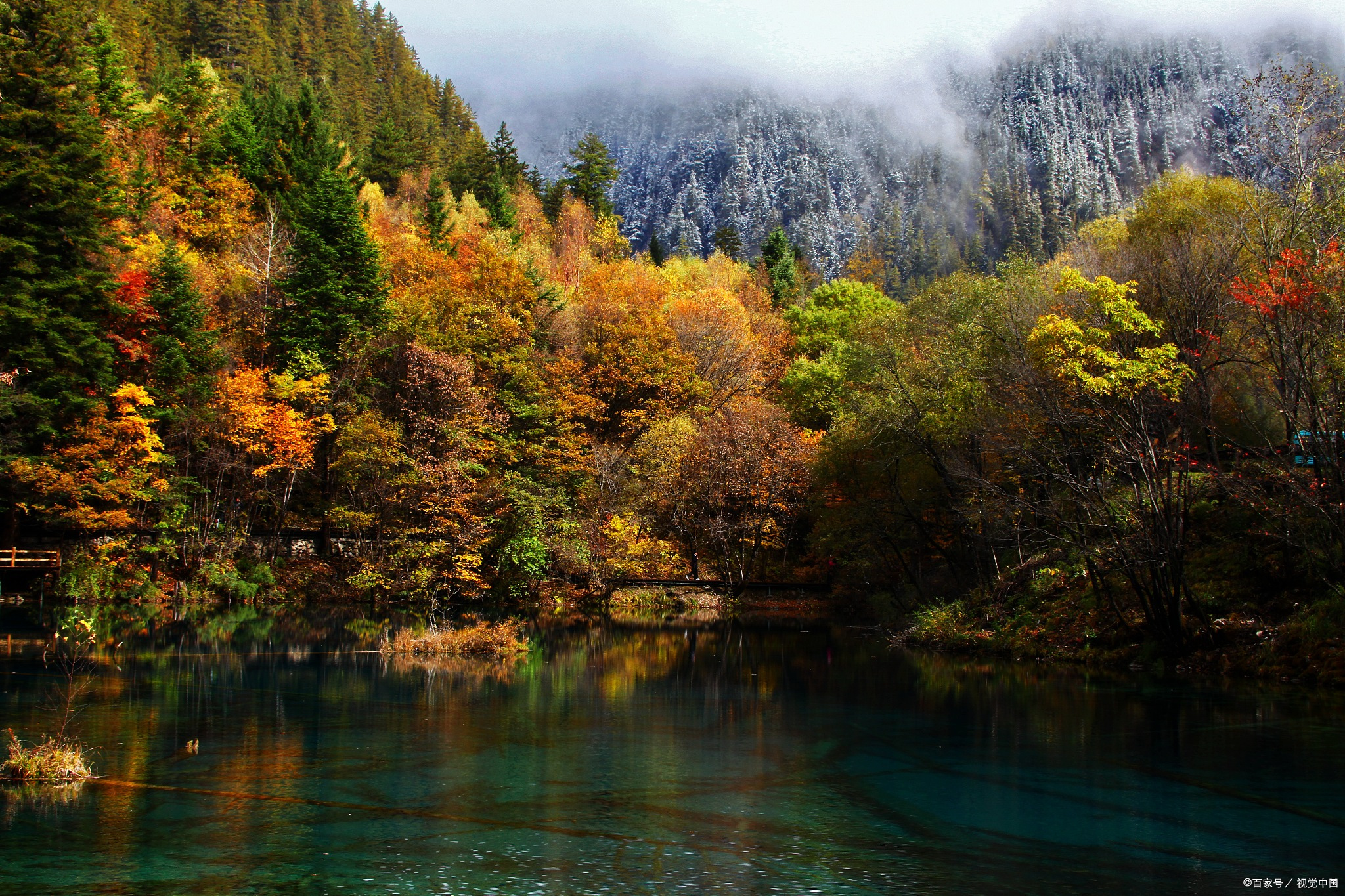 你进九寨沟,首先映入眼帘的就是那宝镜岩,岩石表面光滑如镜,就像是