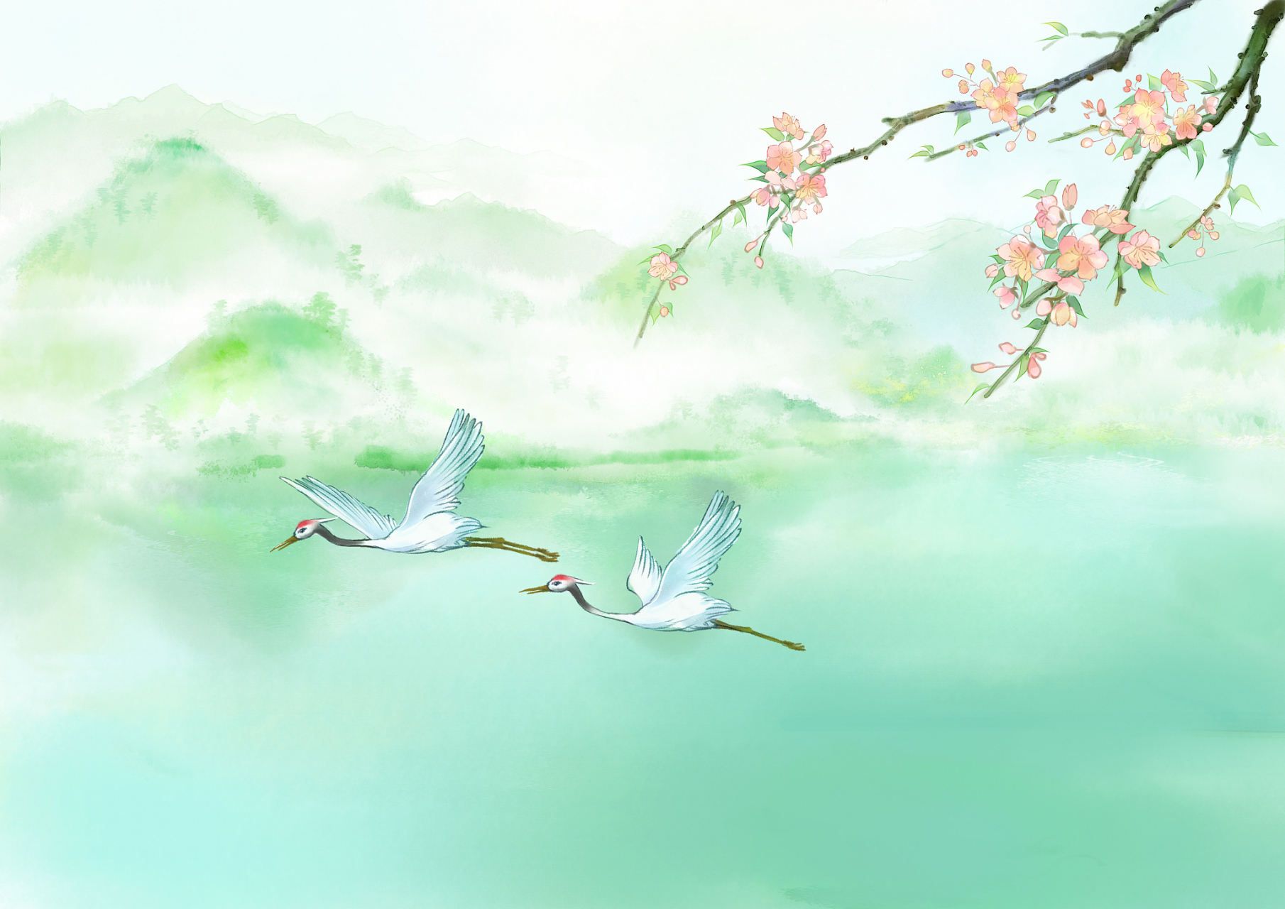两个黄鹂鸣翠柳,一行白鹭上青天.