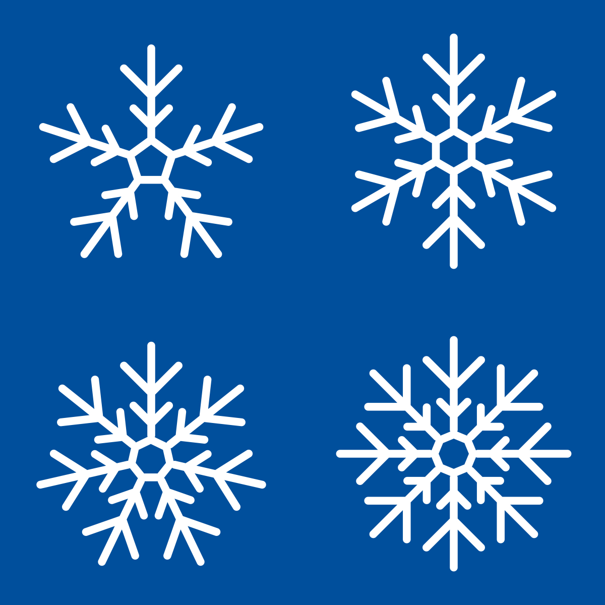 一套白色的雪花孤立在蓝色的背景