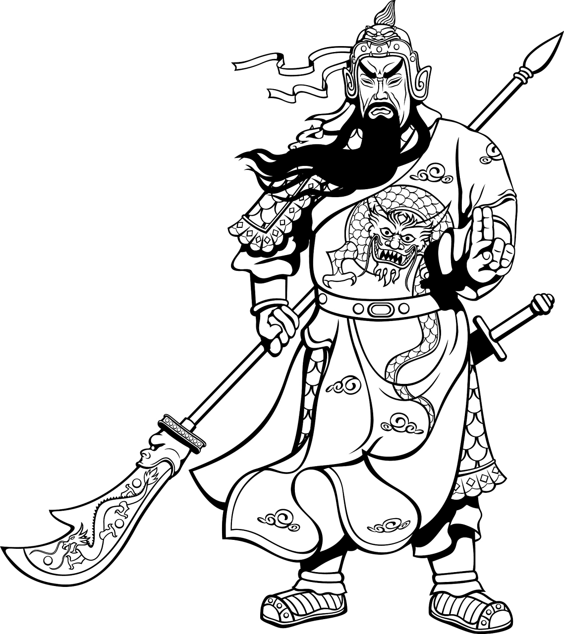 以下是绘制关羽简笔画的简单步骤:  1.