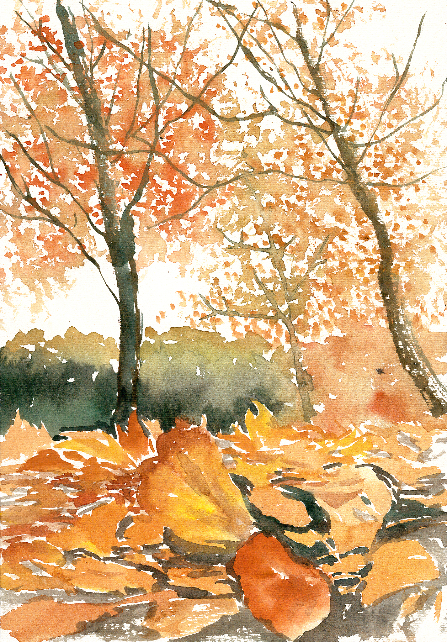 水彩画,有山有水#ai绘画