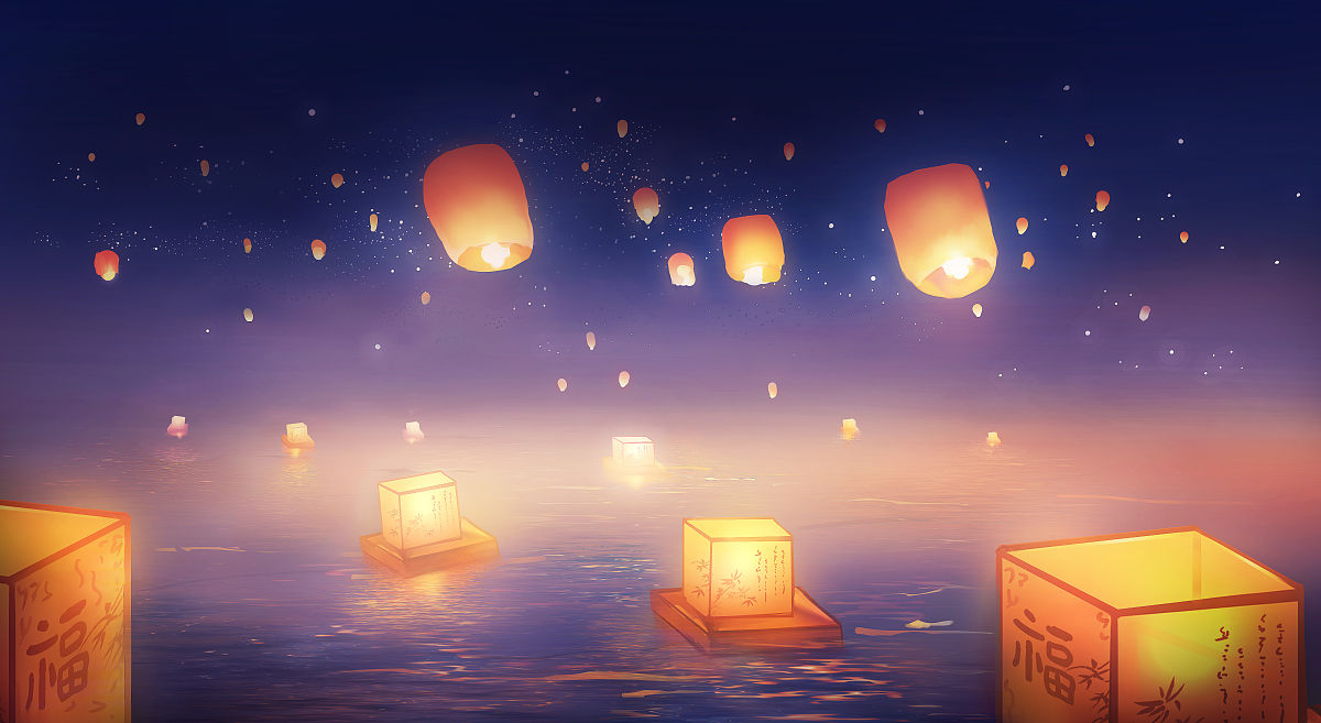 中元节至,纸灰飞作白蝶,香烛摇曳如星