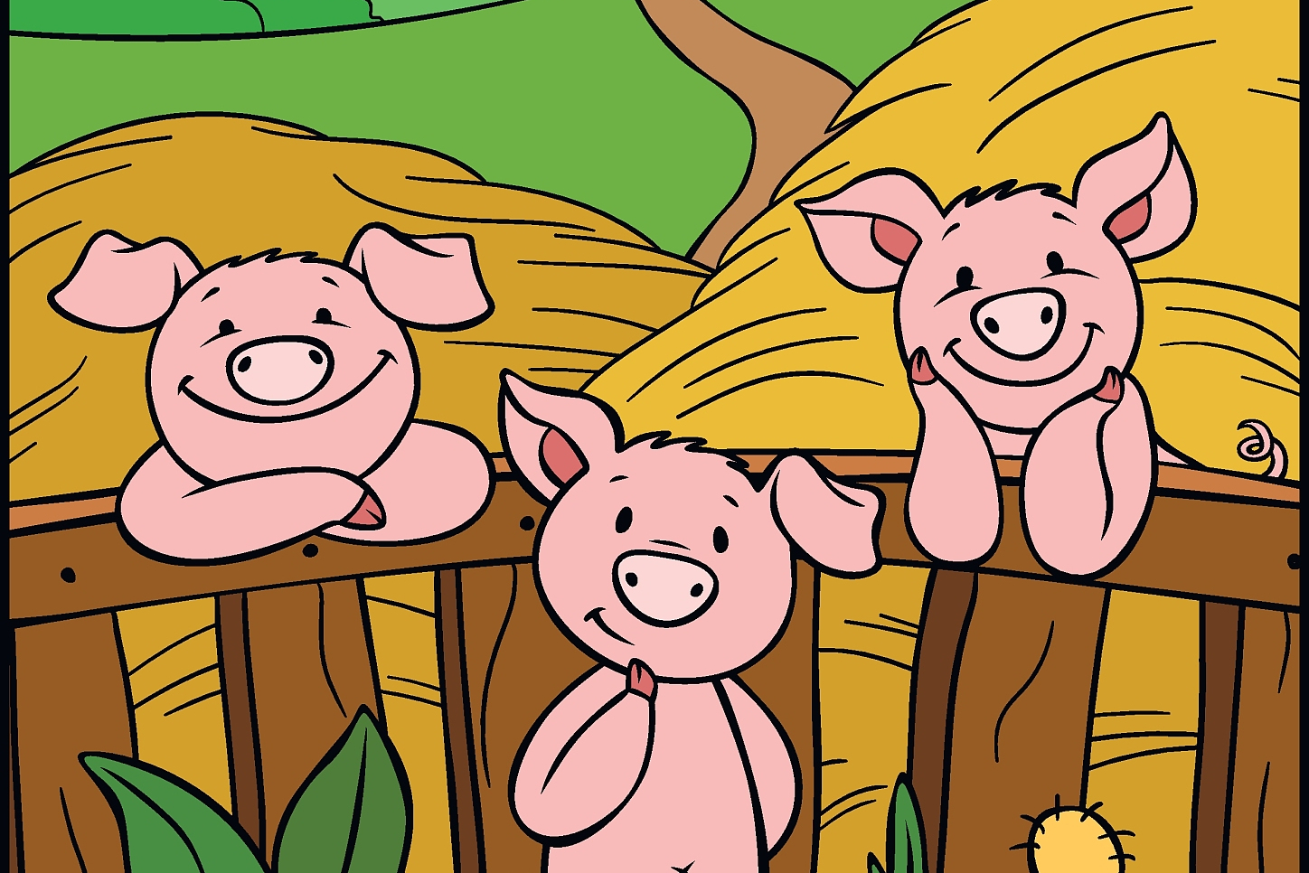 狼来袭时,只有聪聪的石头屋能抵挡,最终三只小猪在聪聪家过上幸福生活