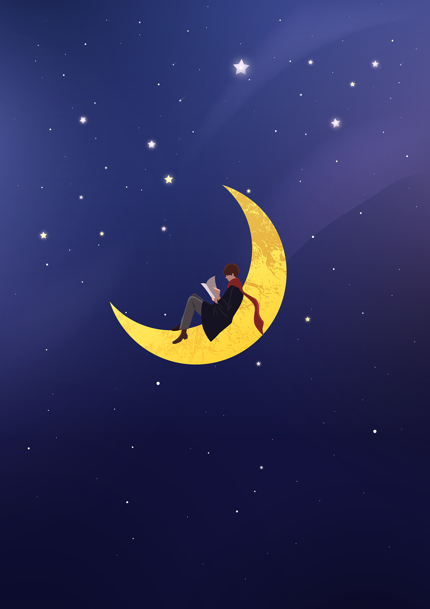 月亮上的孤独图片唯美宁静的夜空卡通图片壁纸宁静夜晚月亮悄悄在改变