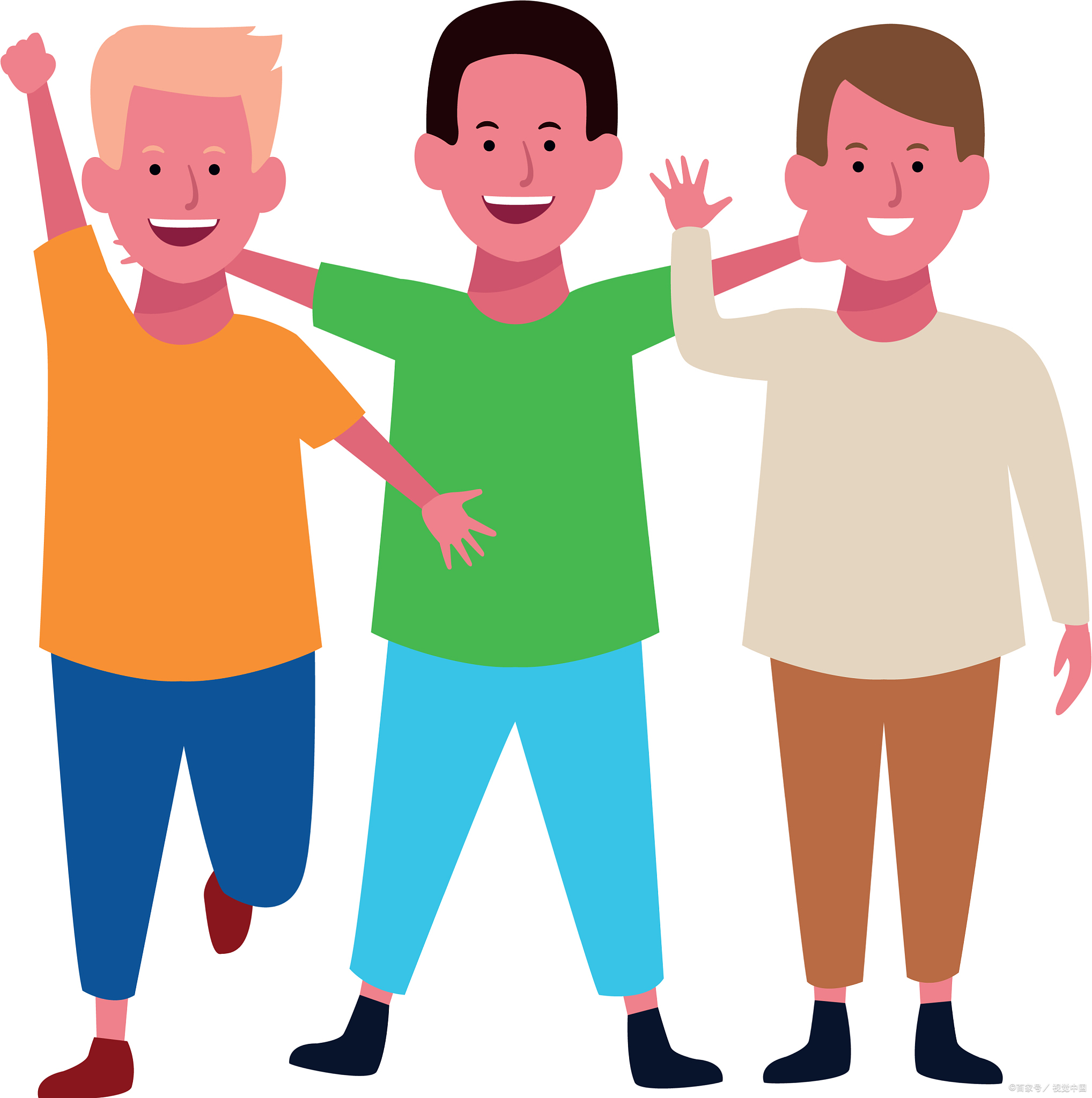 种小抱怨三个男孩打招呼的卡通图片老中青人群图标一群男生很开心卡通