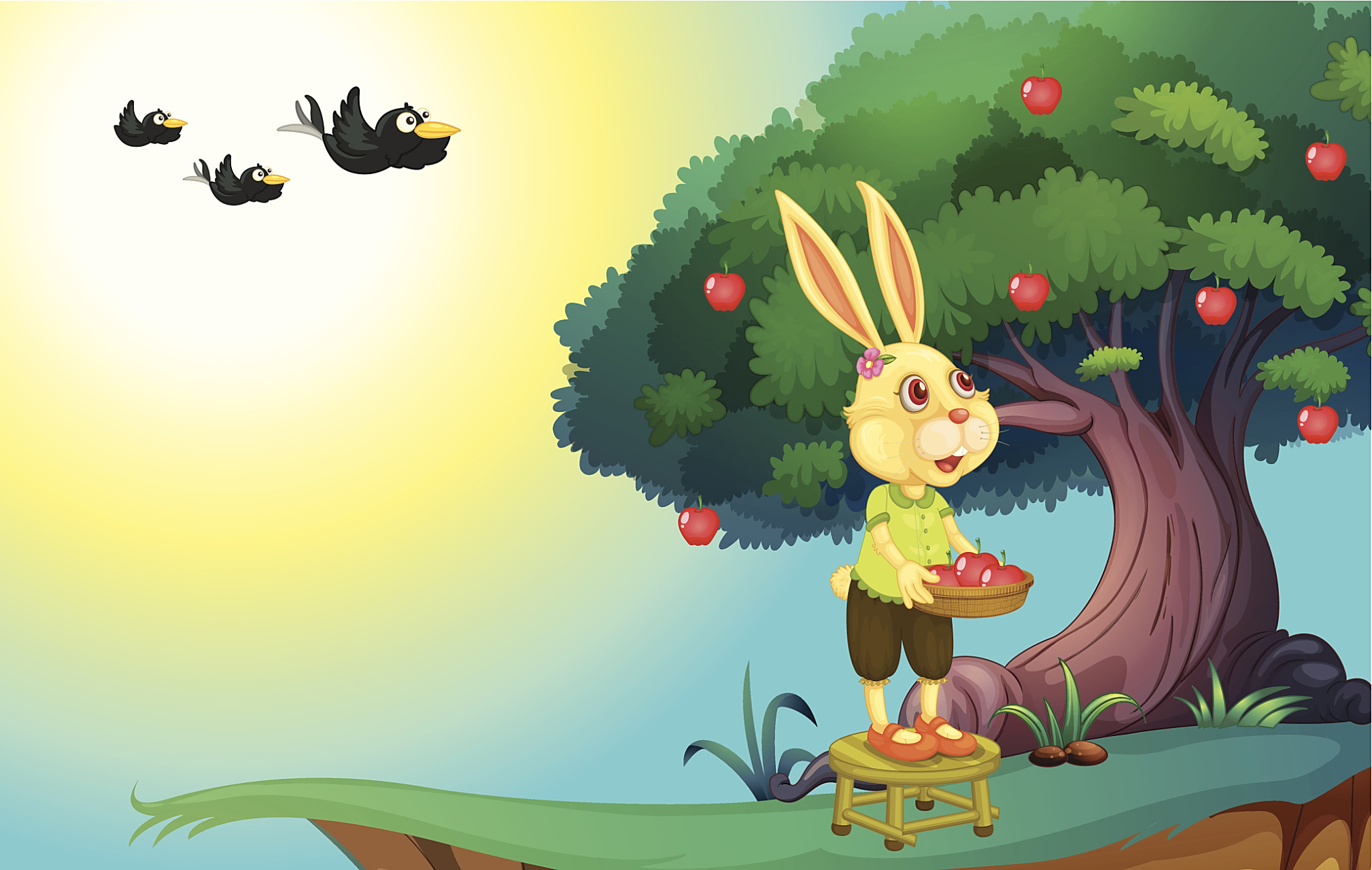 从前,在森林里住着一只叫伍迪的兔子,他有着像彩虹一样的七色皮毛