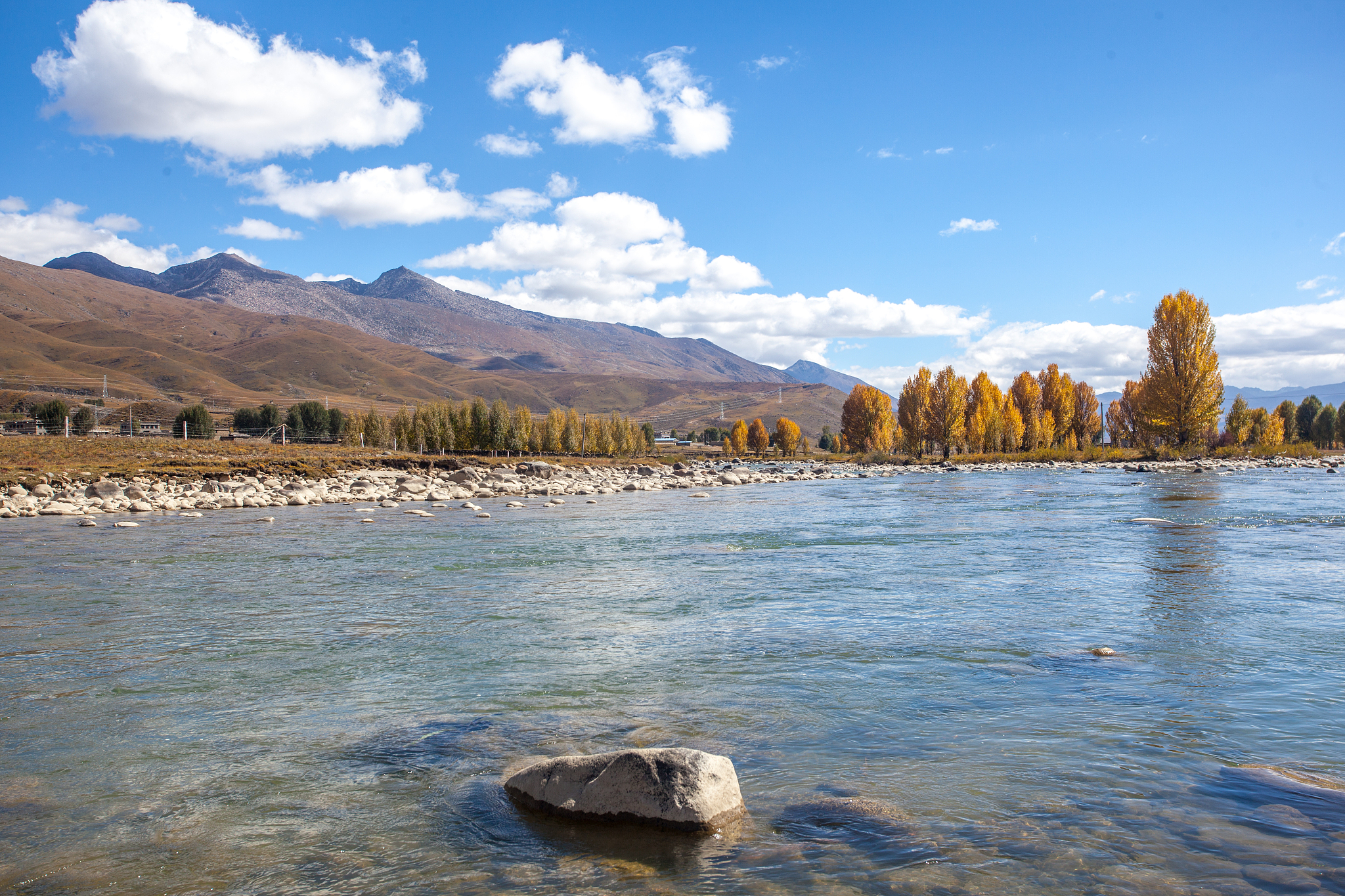 拉萨狮泉河的秋景,是否让你在河边欣赏自然风光?