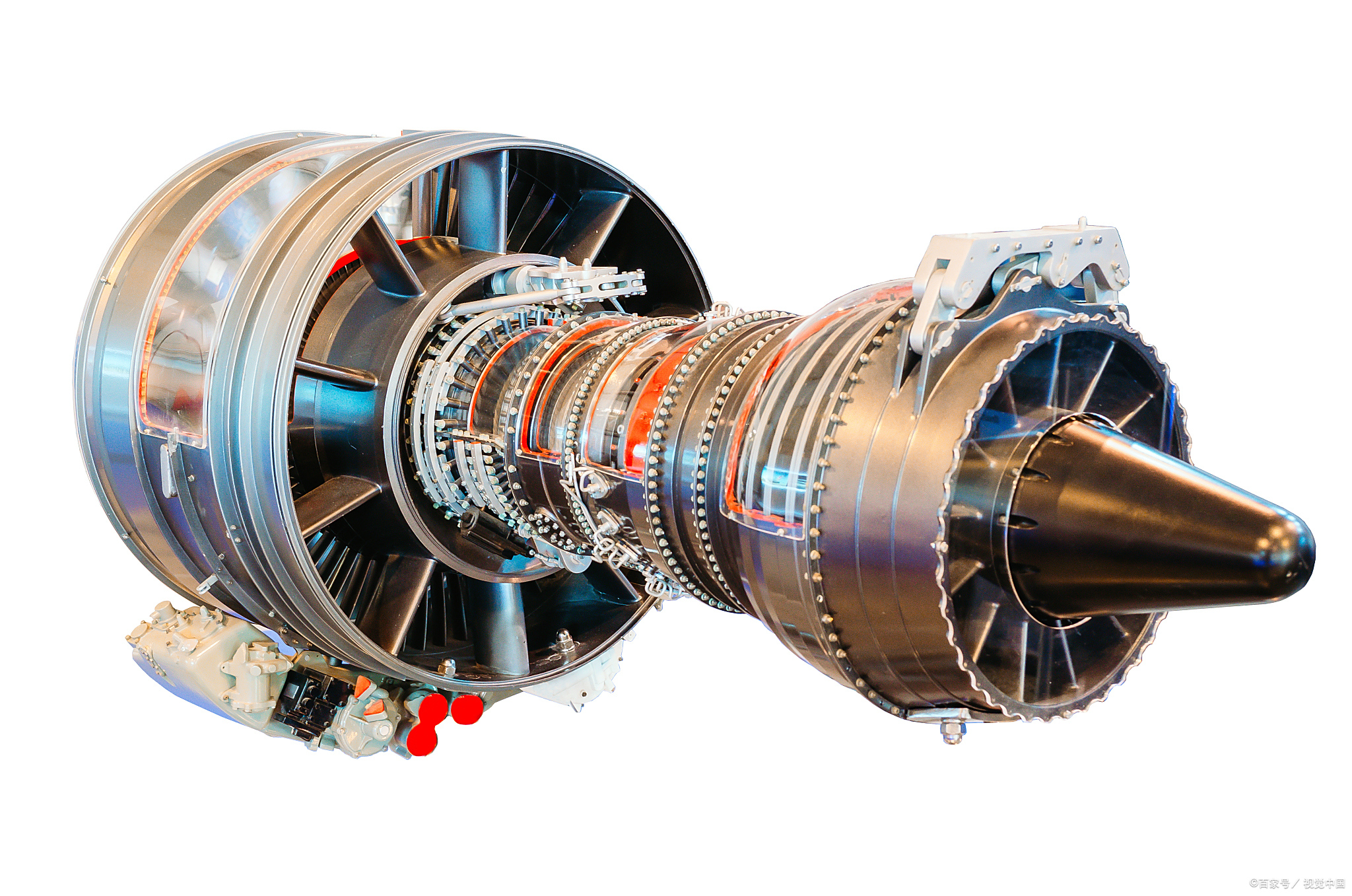 空气喷气发动机原理: 1进气:发动机像个大嘴巴,把前面的空气"吃"