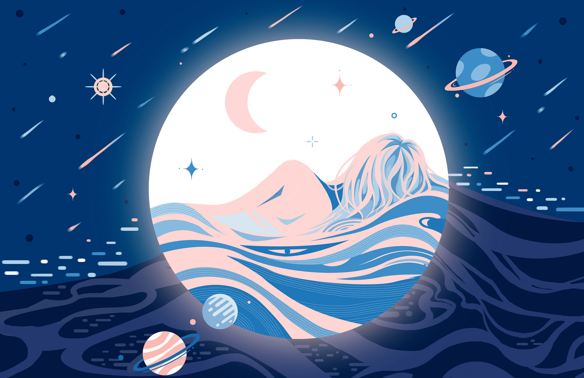 在月亮山,月亮女神化为山守护爱人.