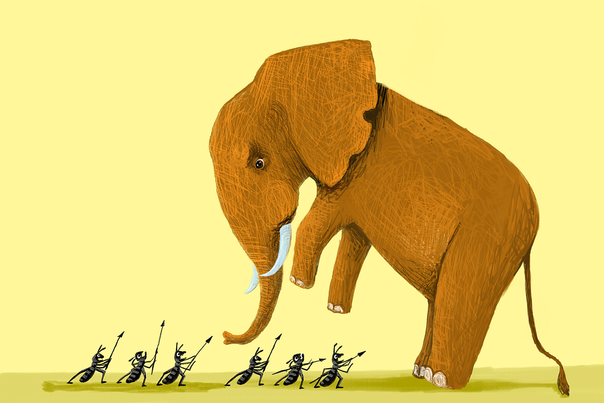 大象踩到蚂蚁窝,蚂蚁们倾巢出动,脖子上还挂着一只!