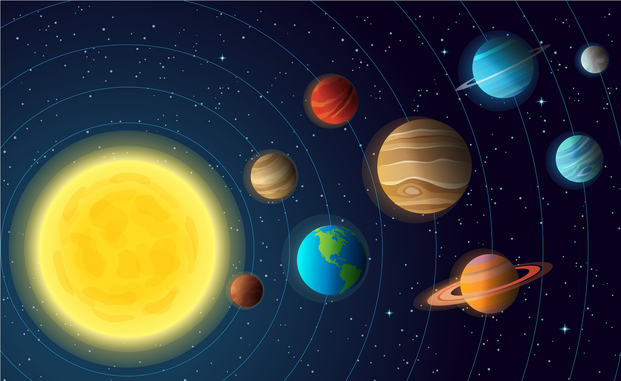 太阳系是位于银河系内的棒槌星系,包括太阳和八颗行星,卫星和众多小