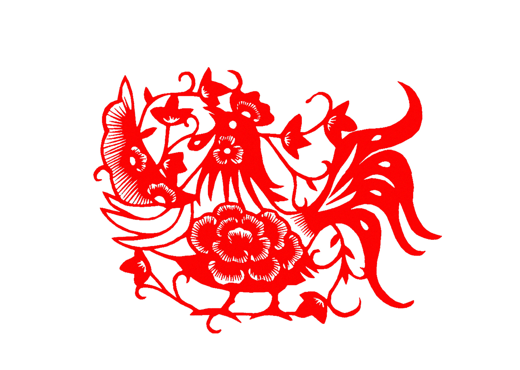 中国剪纸流派中,陕西剪纸有"鱼身人面""狮身人面"等纹样,被称为剪纸"