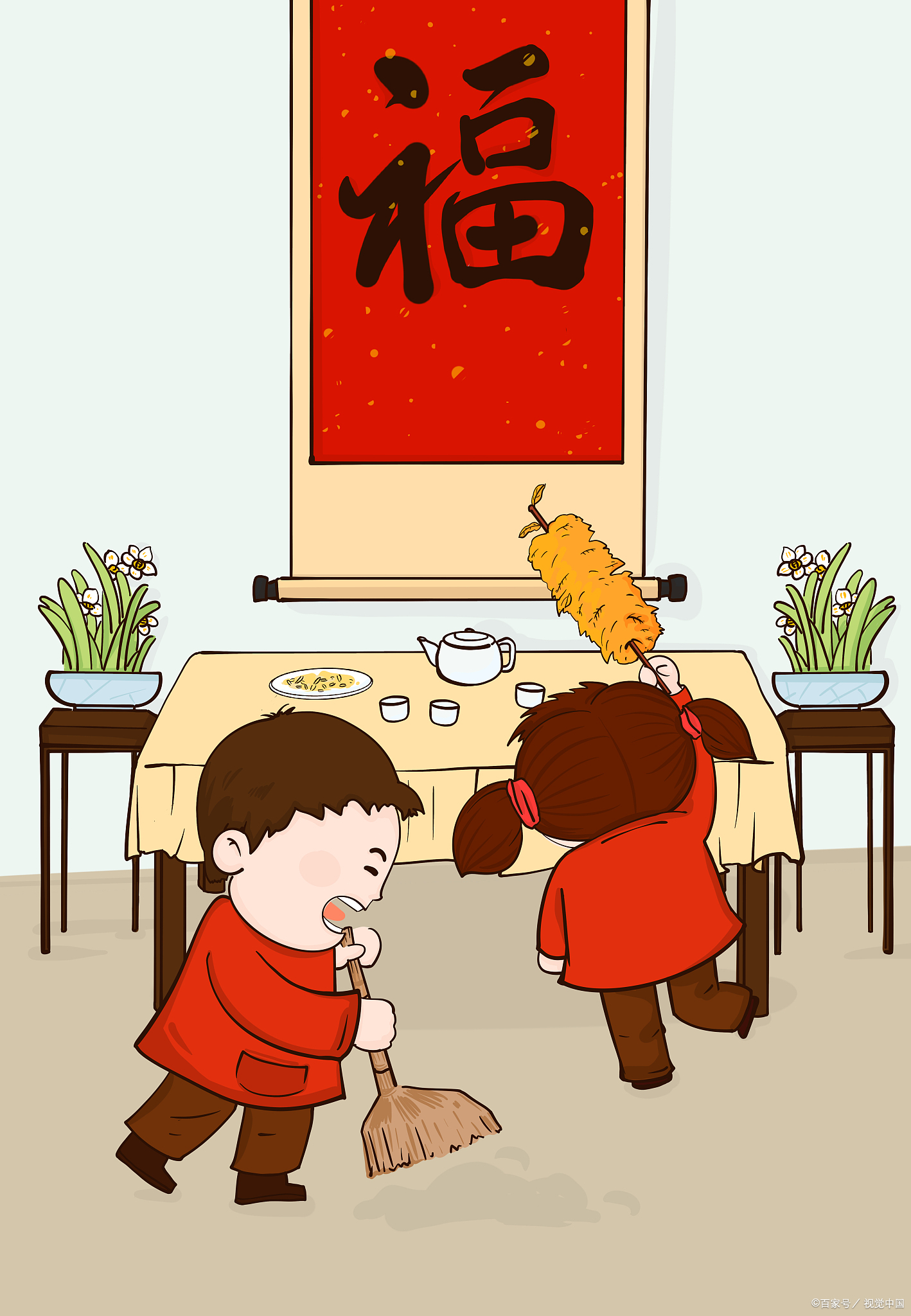 在春节前,江西各地都有打扫卫生的习俗,也叫"掸扬尘,意味着扫除旧年
