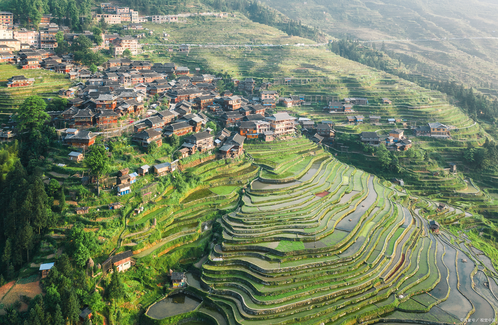从江加榜梯田:绿色画卷中的夏日农忙乐章