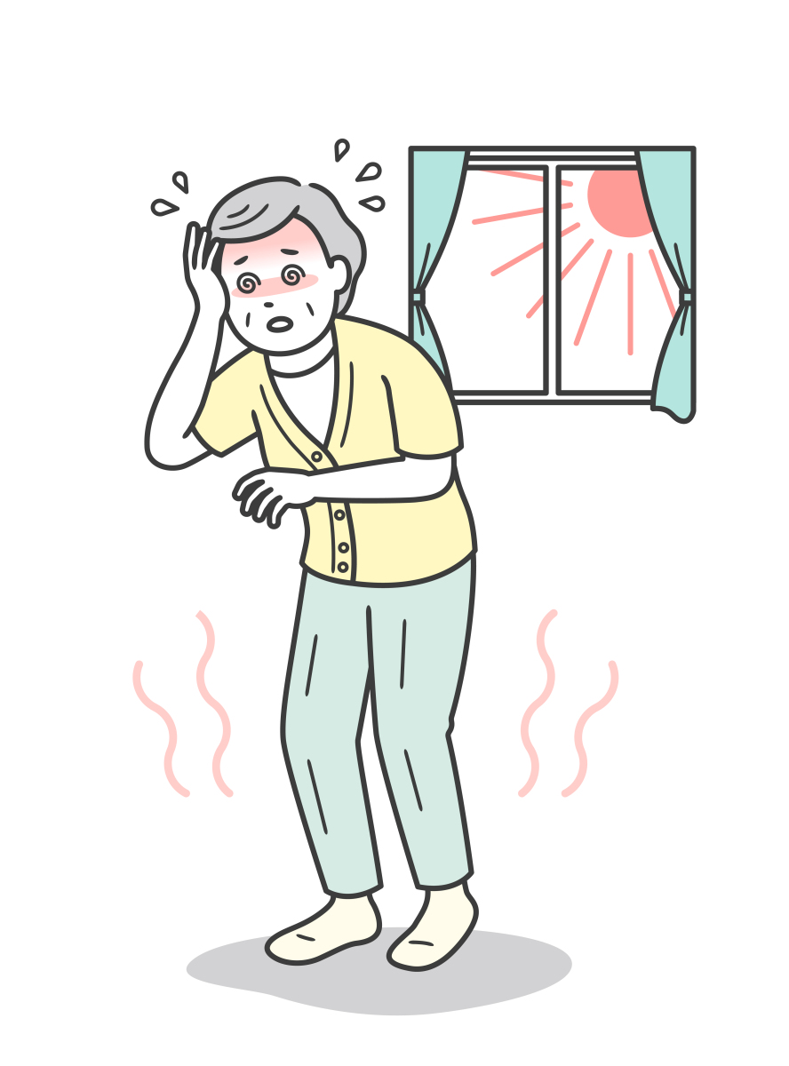 室内紧闭闷热手臂凉 卡通年老体弱中暑图片中暑躺床上的图片中暑头晕