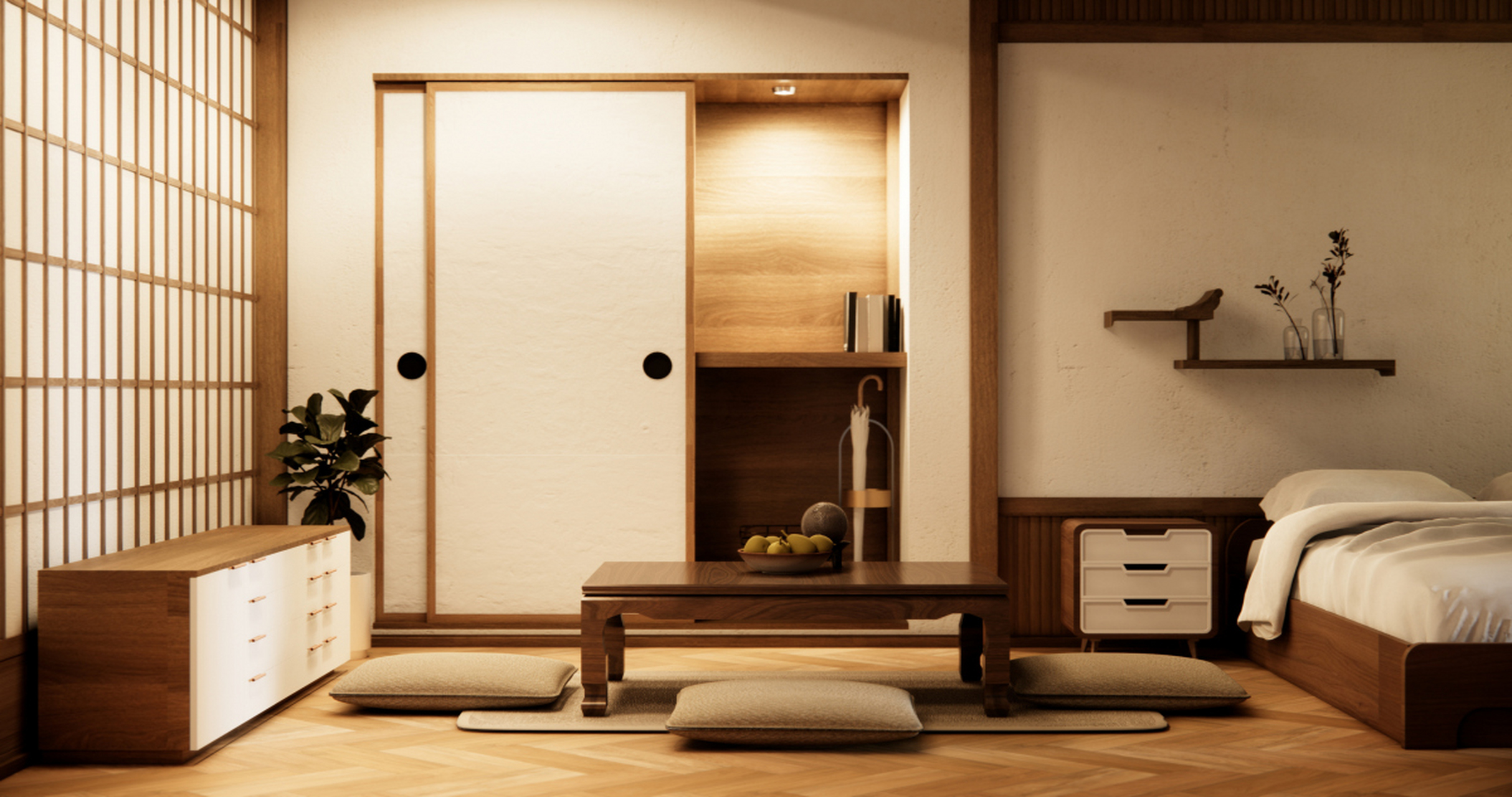 在日式风格装修中,色彩以白色,米色,浅灰色为主,营造出清新淡雅的氛围