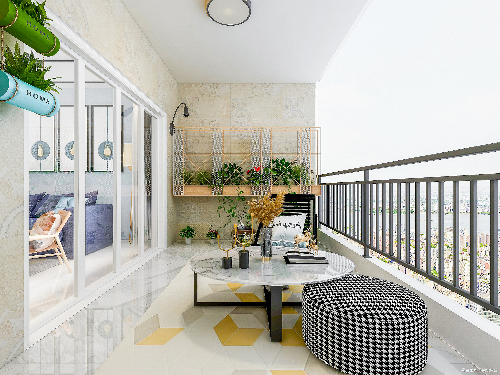 入户门对着客厅阳台怎么装修?