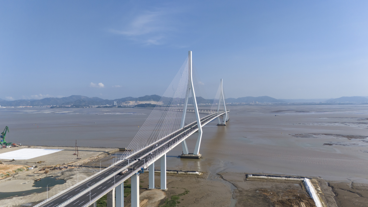 湾边大桥俯瞰图片无为堤北引桥图片霓屿岛高速公路建设湖州碧浪大桥