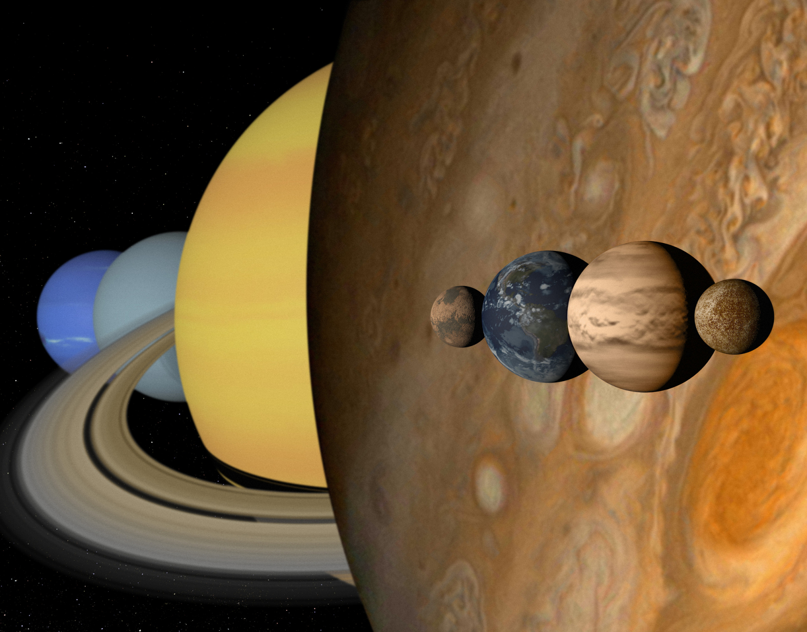 在我们的太阳系外围有四颗气态巨行星,它们分别是木星,土星,天王星和