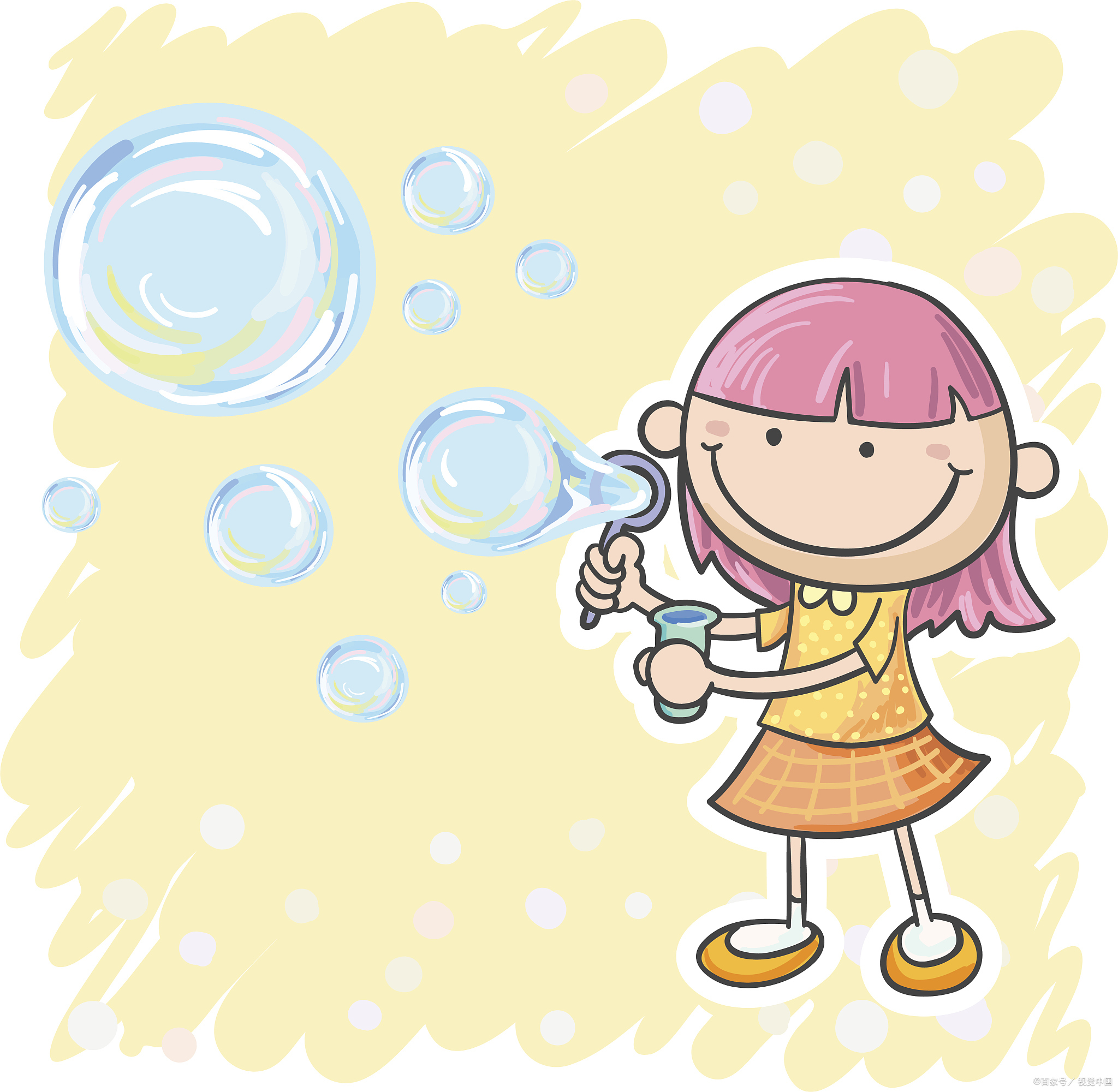 我吹起了泡泡,泡泡越来越多,在阳光的照射下,泡泡变成