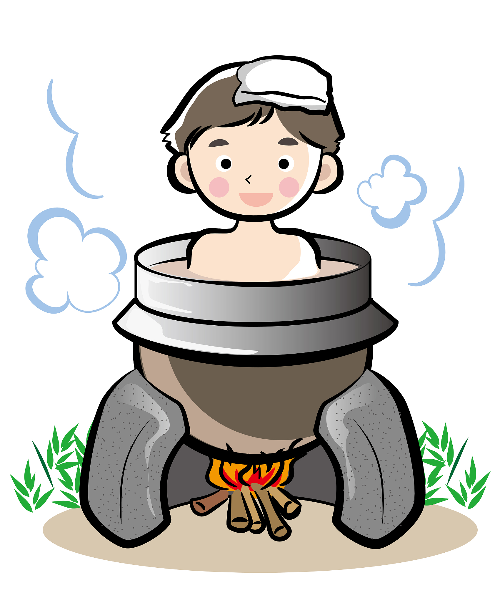 温泉 卡通冬天泡澡卡通图片坐缸里生火洗澡坐火盆卡通烧水可爱图片