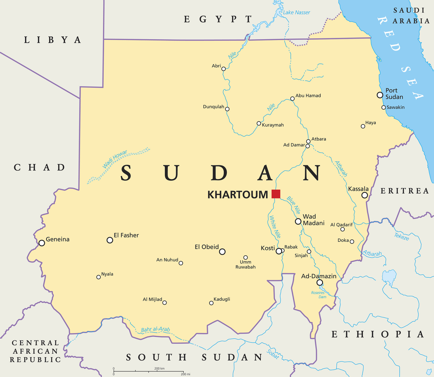 非洲东北部埃及南邻的非洲面积第三大国苏丹共和国,简称苏丹(sudan)