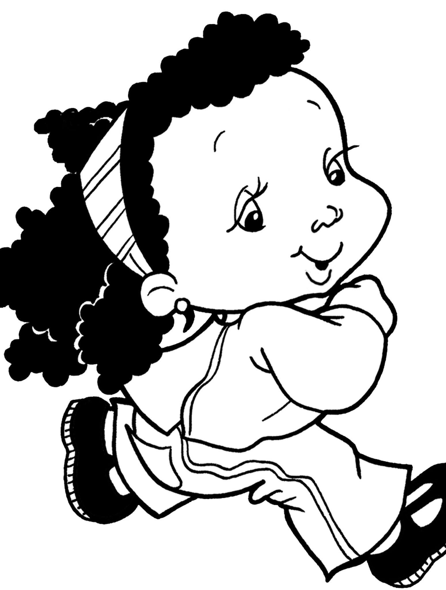 画简笔画可爱卡通人物分六个步骤:画轮廓,画五官,画头发和耳朵,画身体