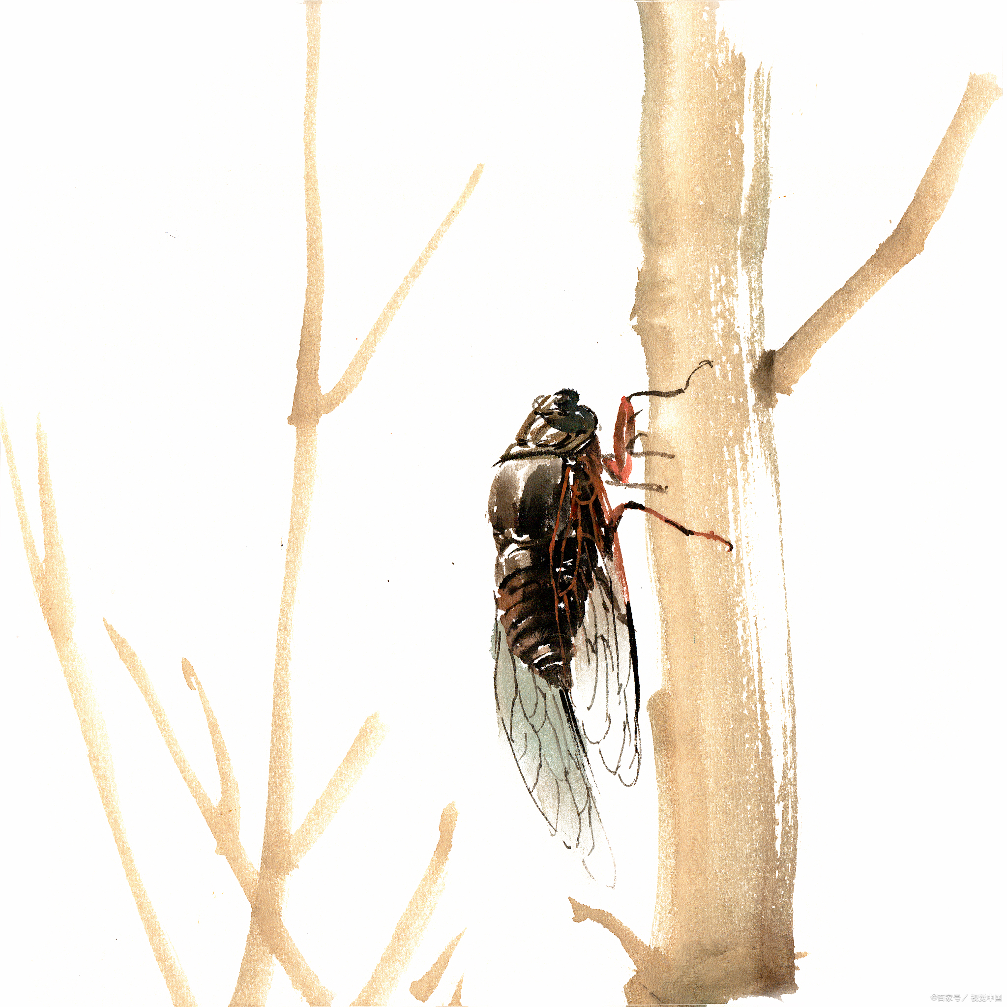 首句:"高树曾吟六月天",描绘了蝉在盛夏时节,于高树上吟唱的情景