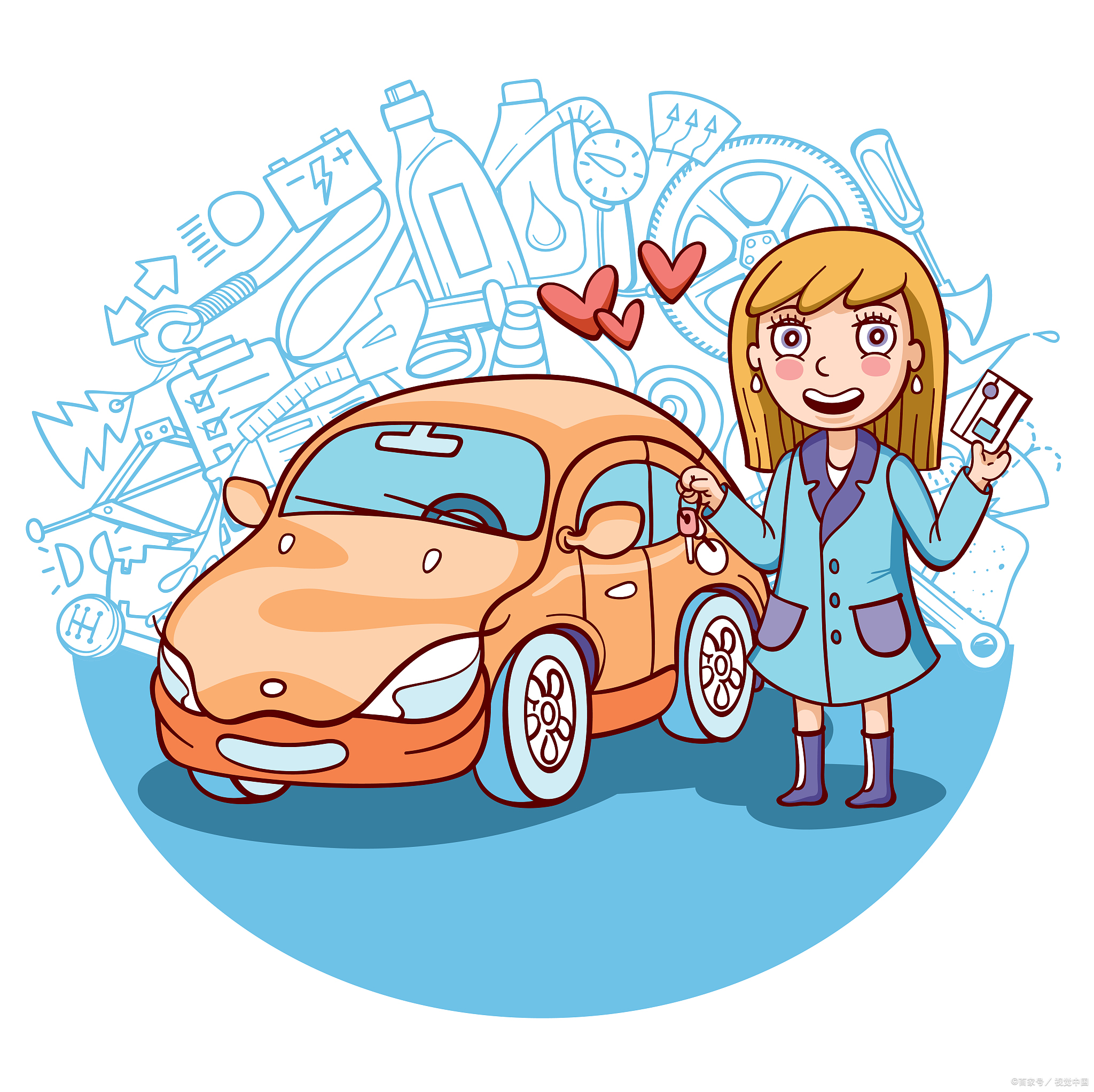 卡通提车当天朋友圈照片动漫人和车卡通图片代步的卡通图片新能源汽车