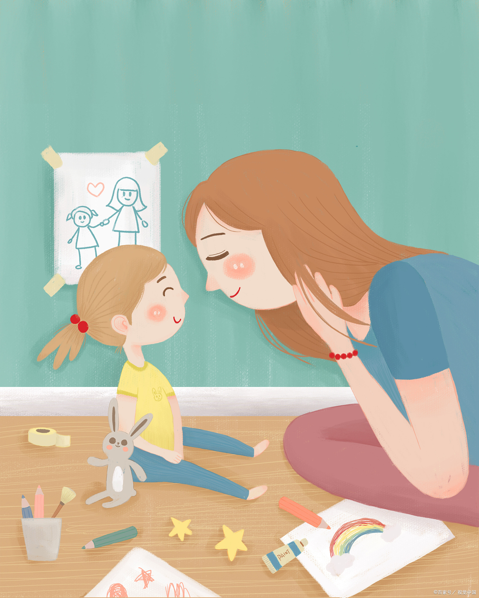 他一起画画,而妈妈却被家务琐事牵绊;孩子憧憬着和爸爸一起去游乐场