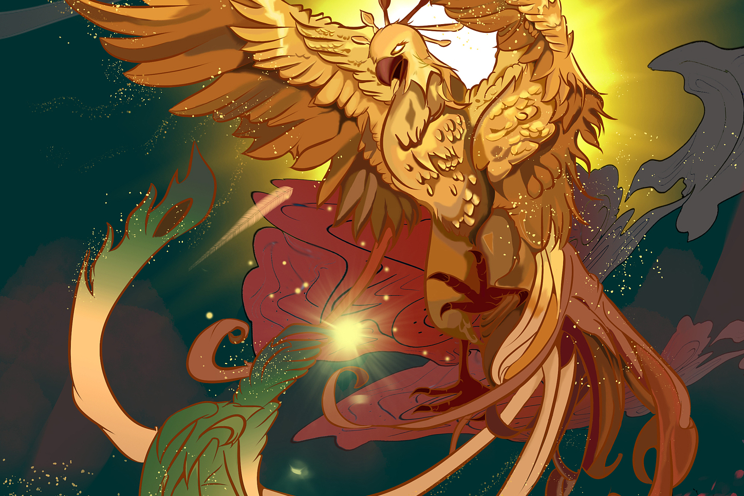 重鸣鸟是神话中的神鸟,外形像鸡,鸣声似凤,力气强大,常受猛兽欺负但善