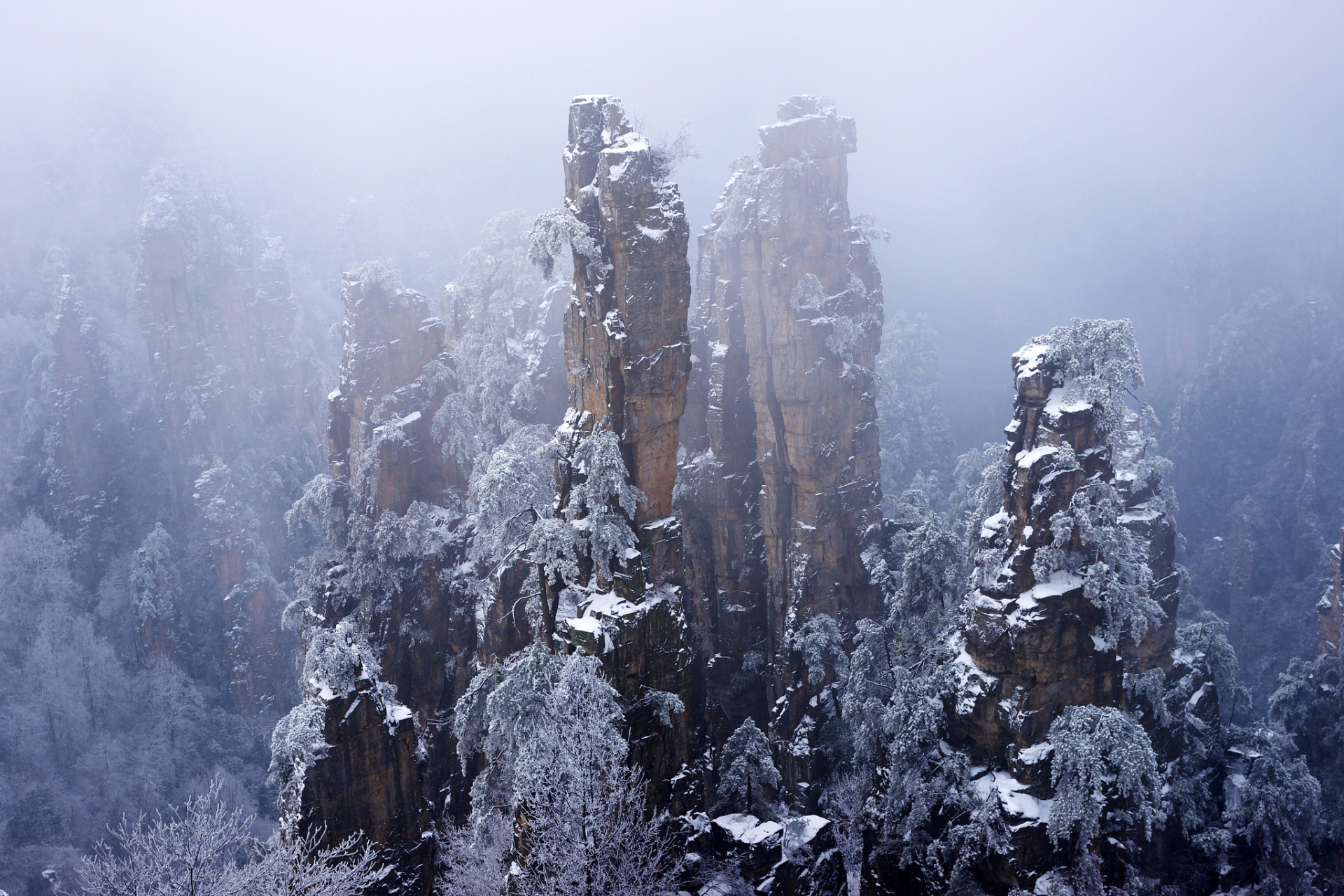 张家界雪景 天门山图片