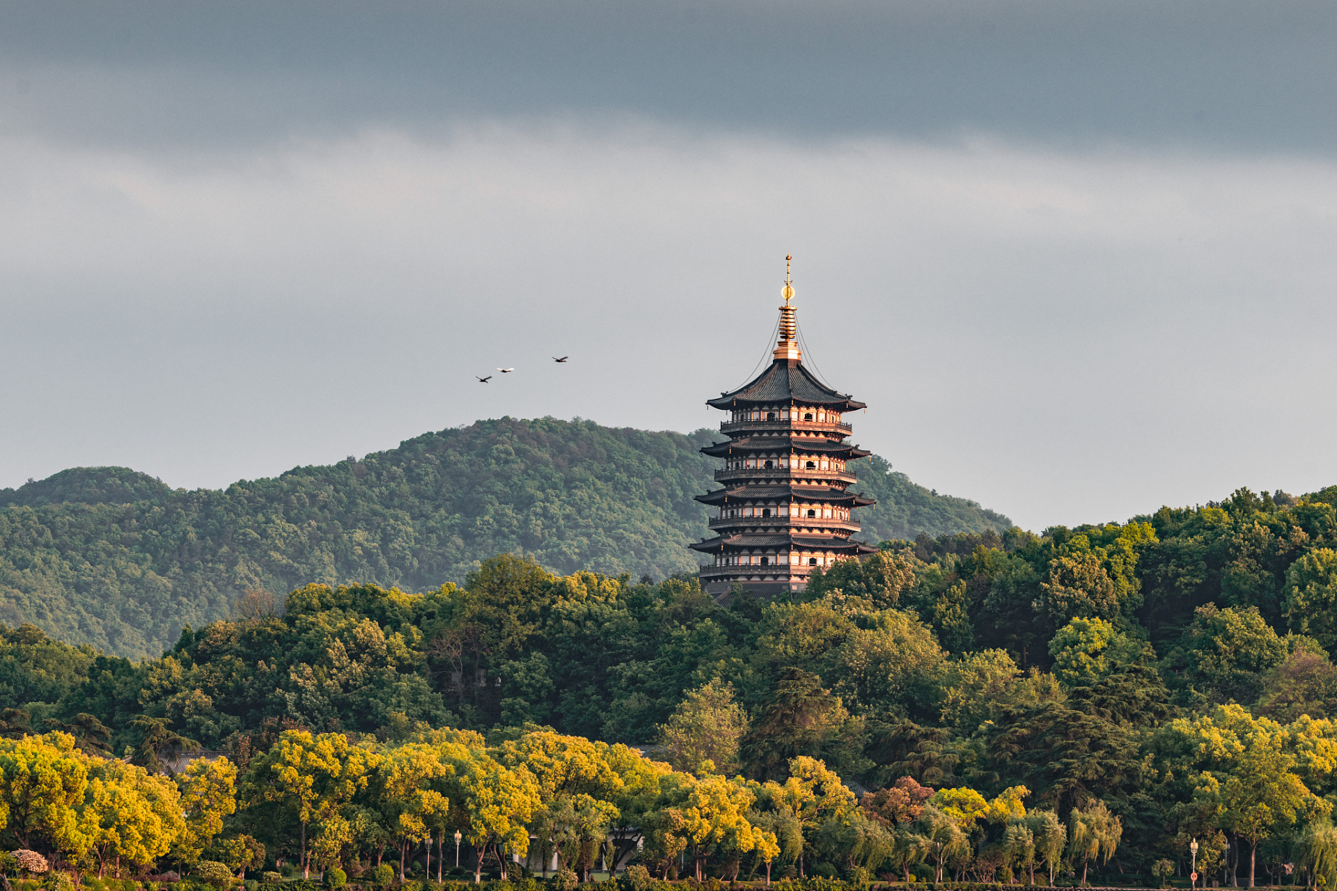 雷峰塔又名皇妃塔,西关砖塔,位于浙江省会杭州市西湖风景区岸夕照山的