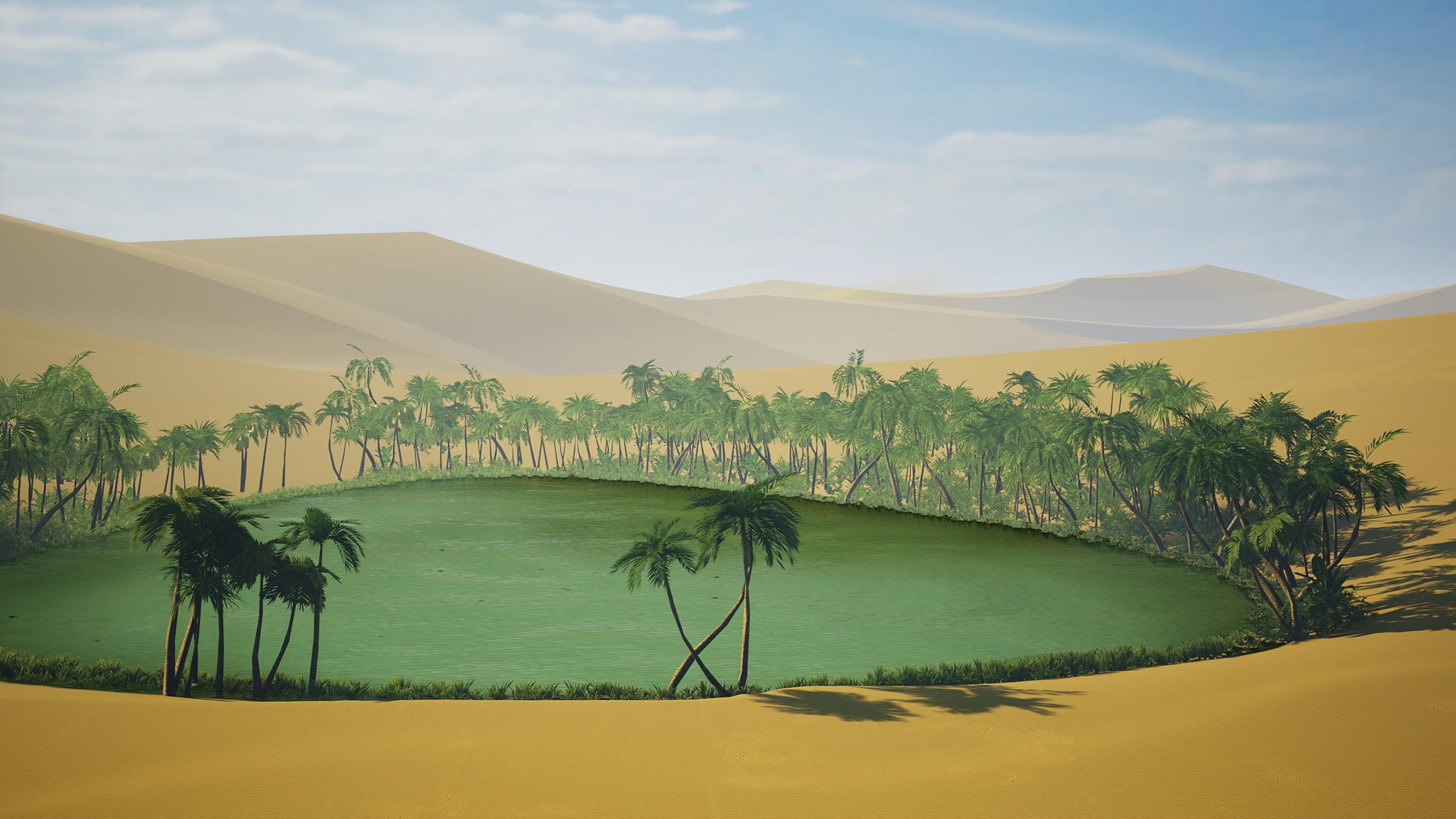 沙漠绿洲是一种特殊的生态系统,它存在于被流沙,沙丘所覆盖的地形当中