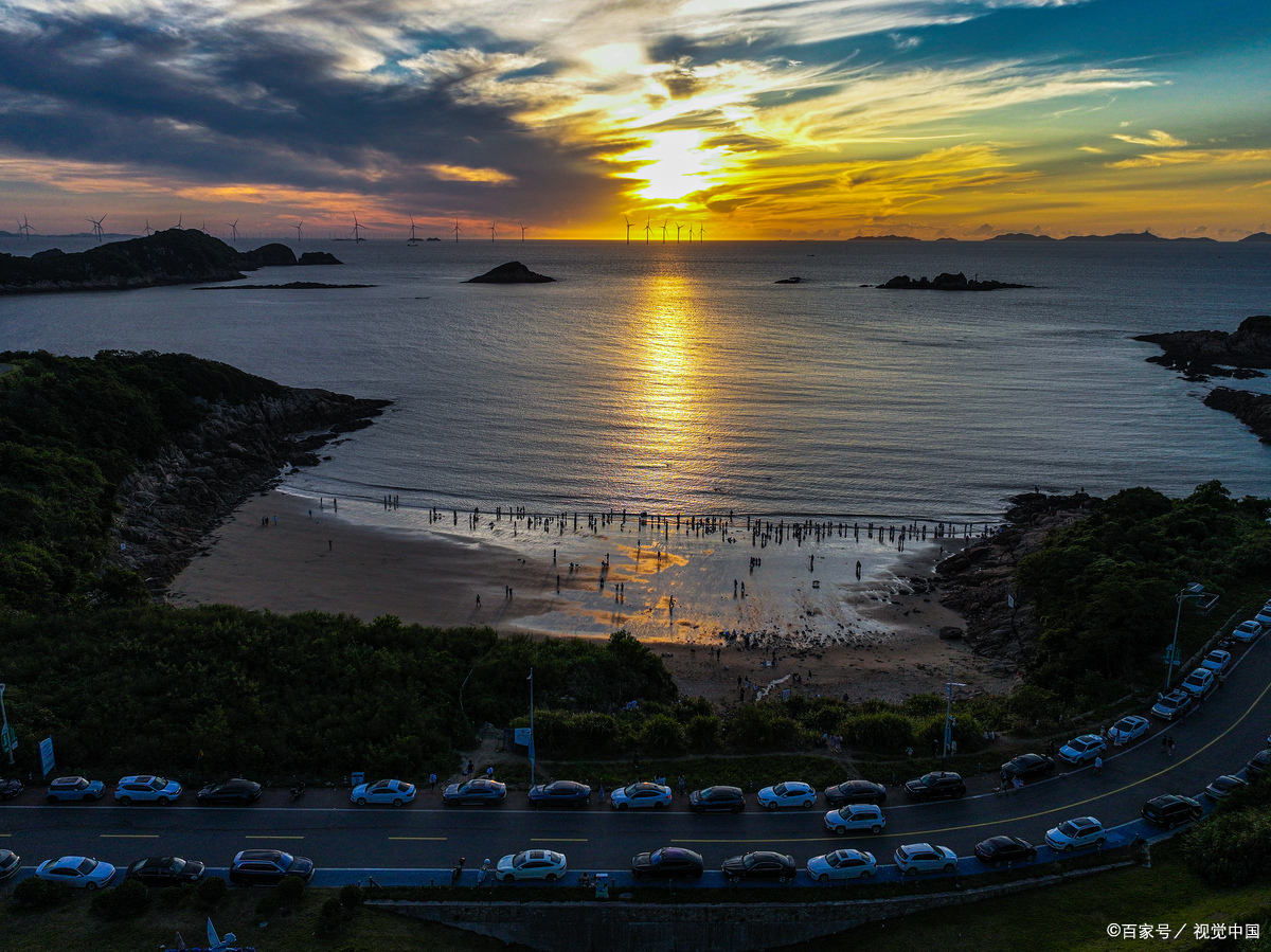 初夏的玉环坎门街道,东沙渔村海边日落!