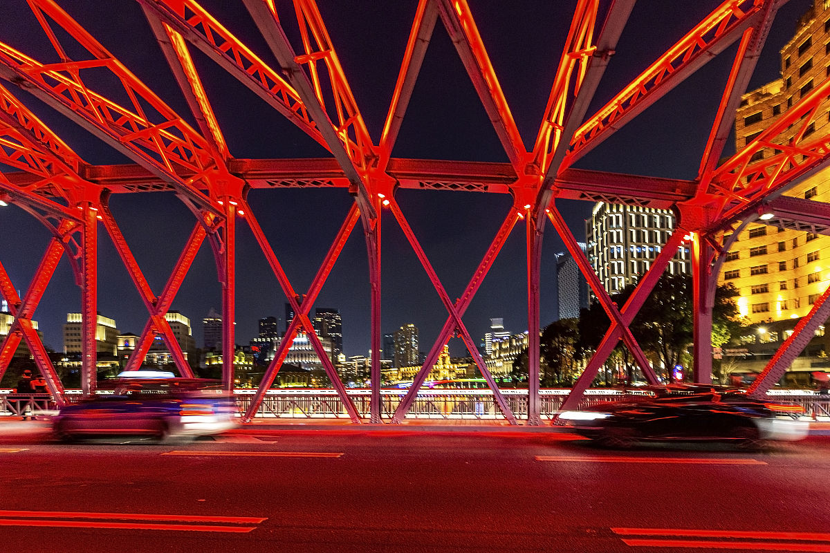 上海外白渡桥夜景城市的象征之一