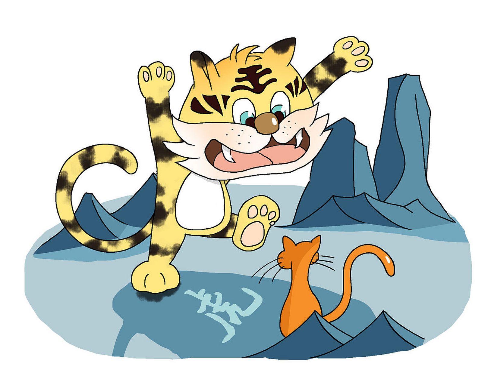 从前一只猫和一只老虎从来没有见过面,不知道对方的存在.