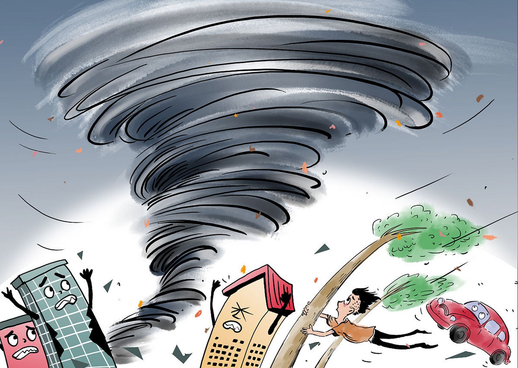 龙卷风是一种危险的自然灾害,被卷入时自救非常重要.